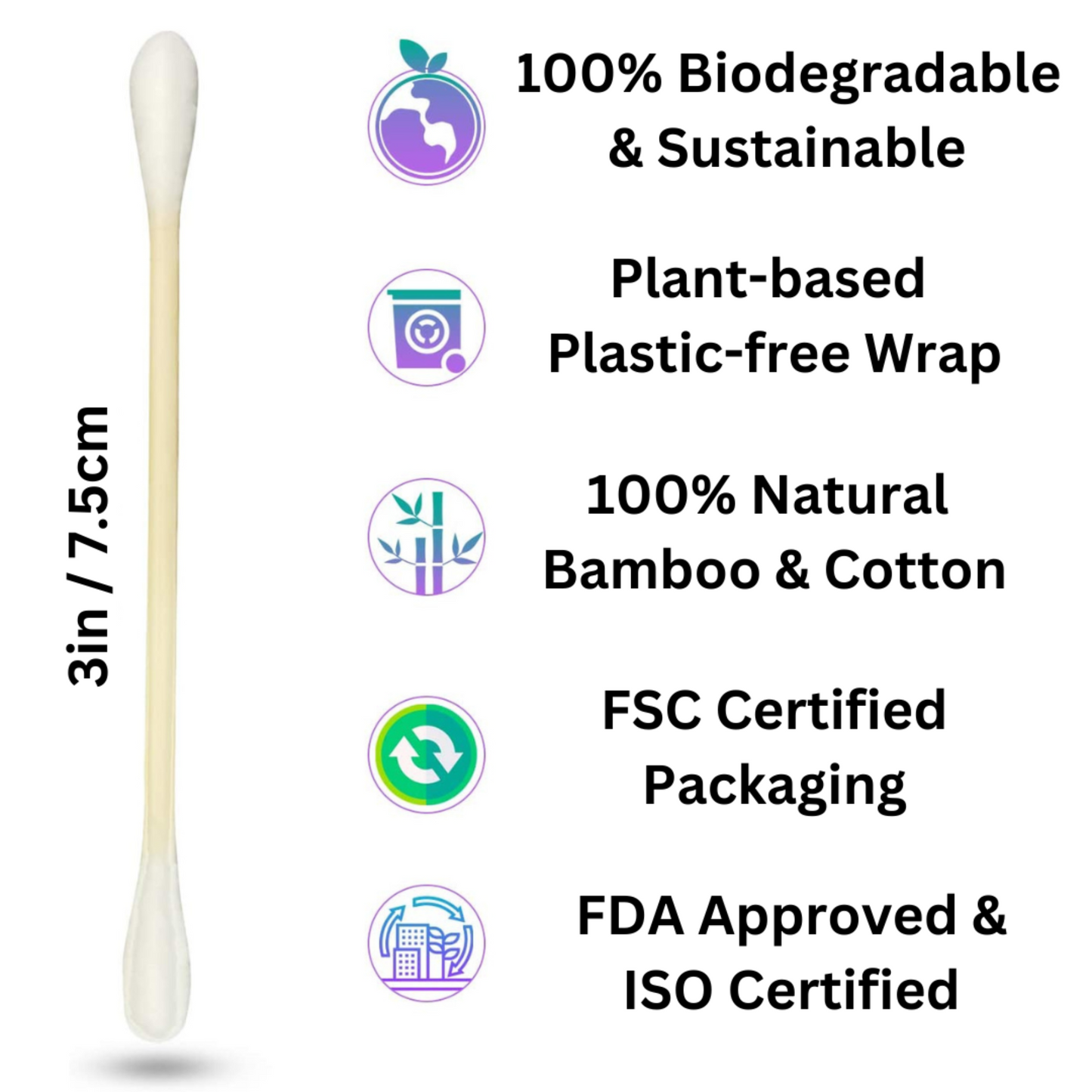 600 Count Bamboo Cotton Buds | Plastic-Free Plant-Based Wrap | Biodegradable & Sustainable