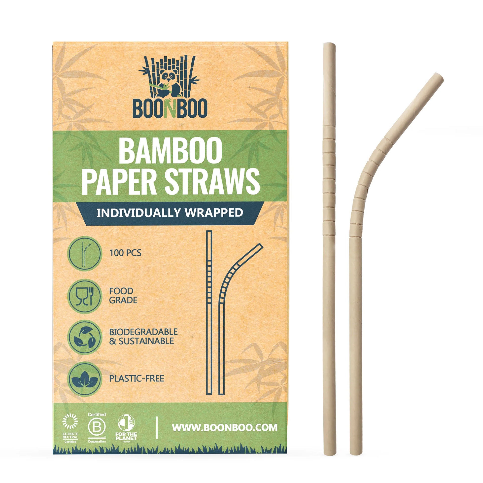 Bamboo Drinking Straws | Individually Wrapped | Bendable Head | Biodegradable & Compostable | Zero-Plastic Waste