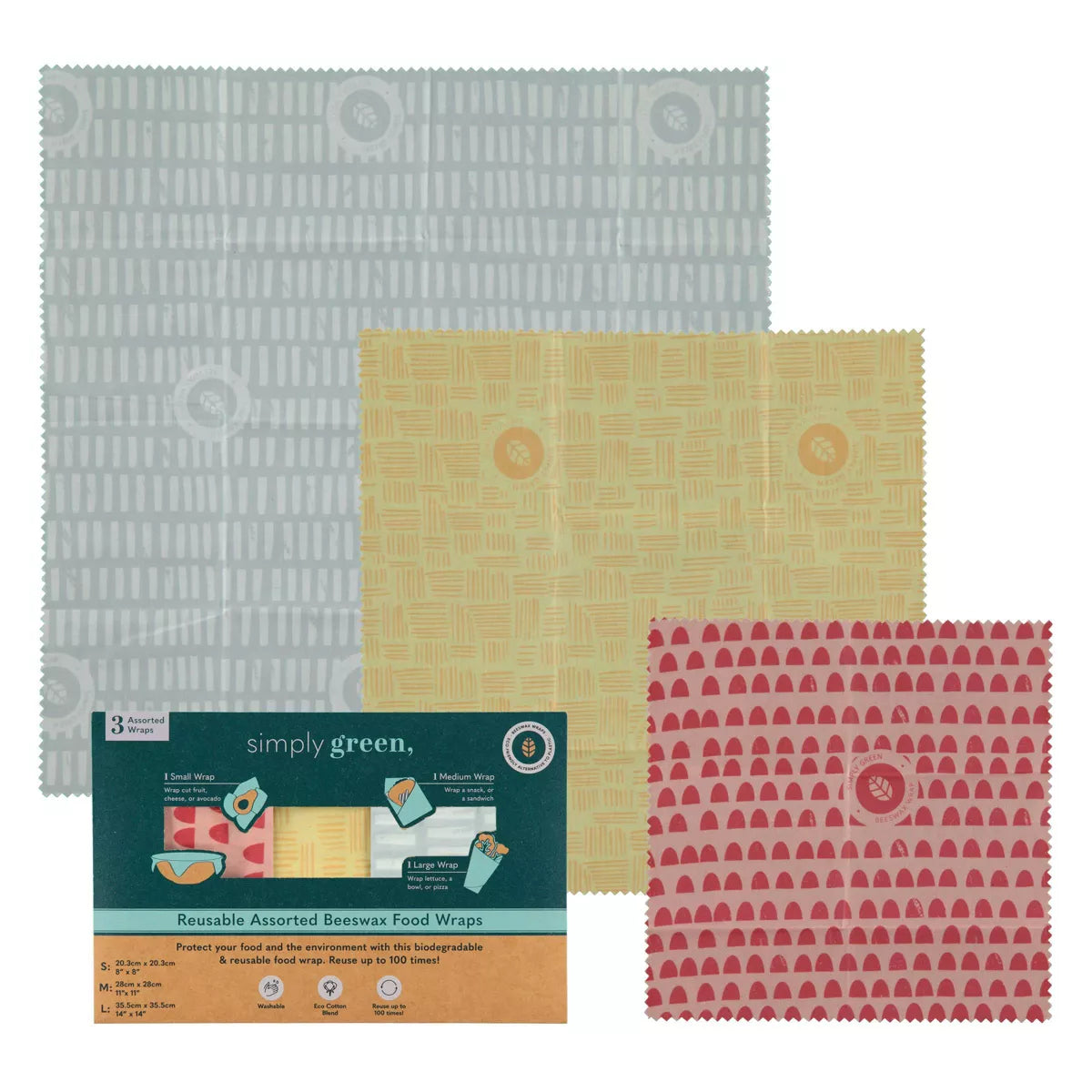 Beeswax Food Wraps 3 pieces S/M/L Eco-Friendly Alternative to Plastic