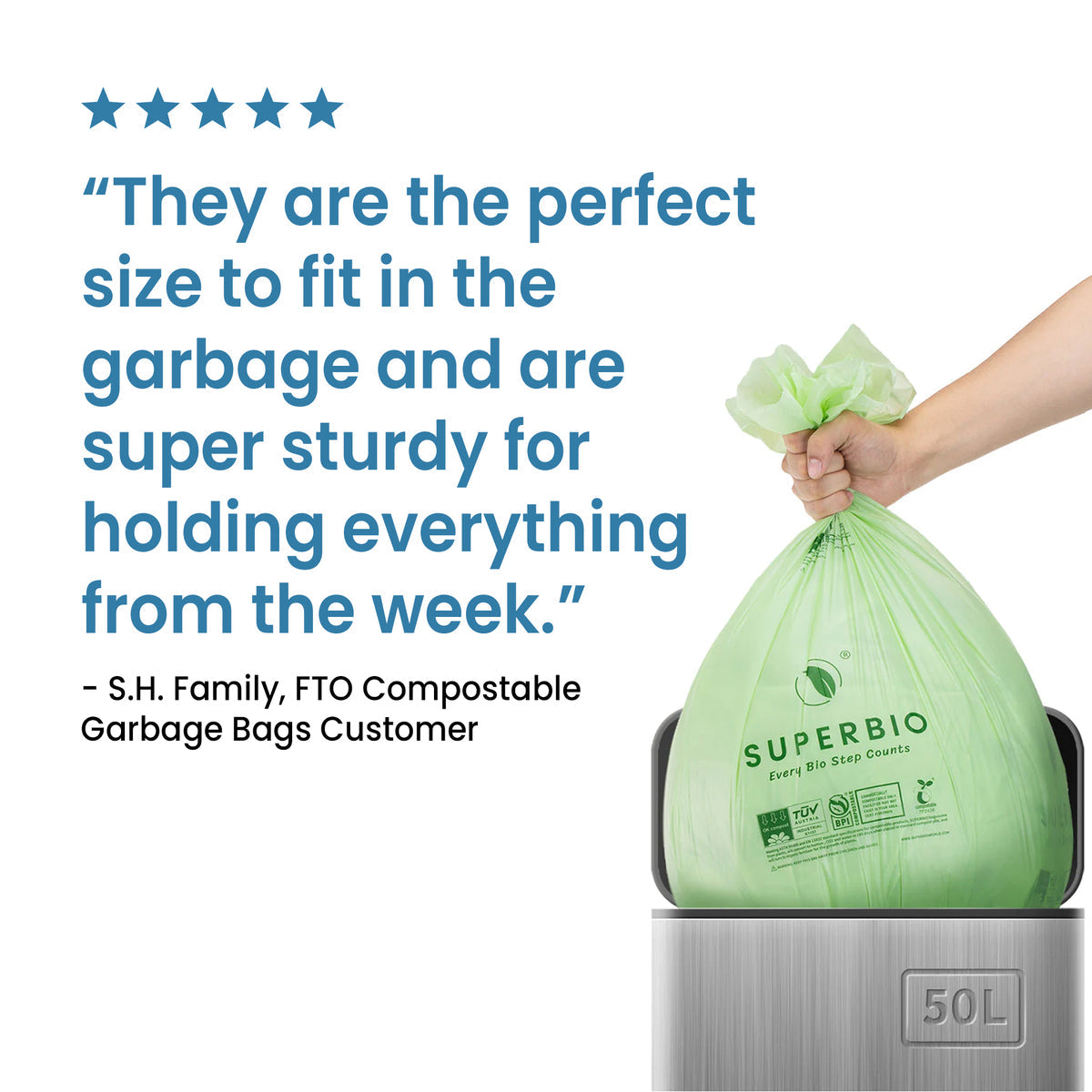 Compostable Tall Kitchen Garbage Bags, 13 Gallon